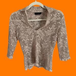 90's 00's vintage cream floral lace 3/4 sleeve bodycon y2k top XS/S express